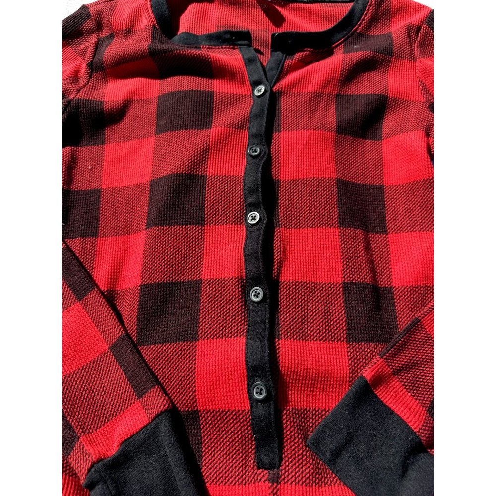 Old Navy Union Suit Small Red Black Plaid Thermo Christmas Henley Y2K Adults - Picture 7 of 8